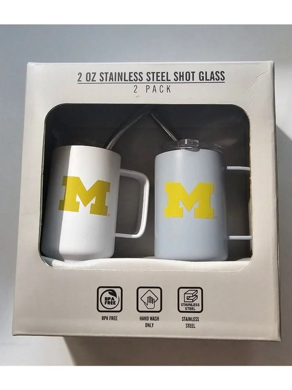 Michigan Wolverines 2Pack Shot Glass Steins Stainless Steel Metal Straw Vac Seal
